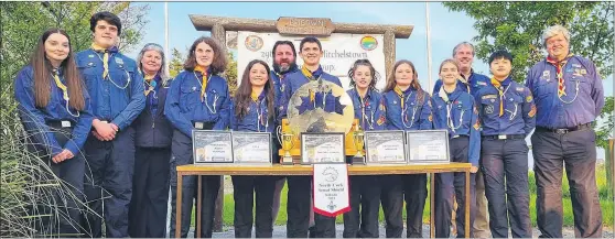  ?? ?? Mitchelsto­wn Scout winning team with their leaders, front l-r; Lucy, Ben, Eleanor, Eliza, Will, Holly, Kaya, Alisa and Felix; back l-r: leaders Siobhan Lewis, James Roche, Simon Laughton and Willie Ahern. (Missing from photo is Maeve O’Brien).