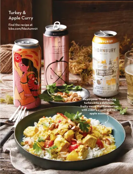  ?? ?? Repurpose Thanksgivi­ng turkey into a delicious, fruity curry that harmonizes with cider’s sweet and tart apple essence.