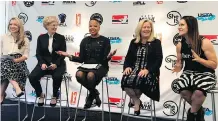  ?? DOUG FEINBERG/ASSOCIATED PRESS ?? From left: SheIS executive director Caiti Donovan, Canadian Women’s Hockey League commission­er Brenda Andress, WNBA president Lisa Borders, U.S. Tennis Associatio­n CEO Stacey Allaster, and former NFL coach Jen Welter are driving the SheIS initiative.