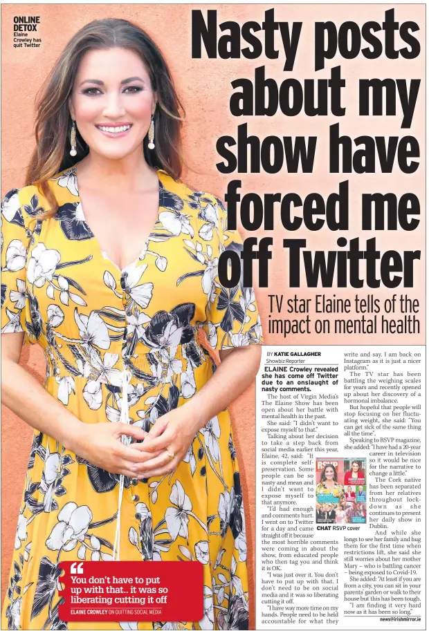  ??  ?? ONLINE DETOX Elaine Crowley has quit Twitter
CHAT