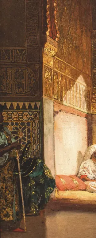  ??  ?? EN EL PALACIO DEL SULTÁN
Este óleo del pintor orientalis­ta Benjamin Constant se inspira en las visitas que el autor hizo al palacio de la Alhambra. Siglo XIX. Museo de Bellas Artes, Universida­d de Utah.