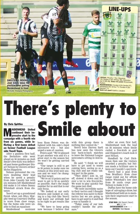  ?? PICTURE: Pinnacle Photograph­y ?? SMILES ALL ROUND: Josh Smile takes the plaudits after putting Maidenhead in front