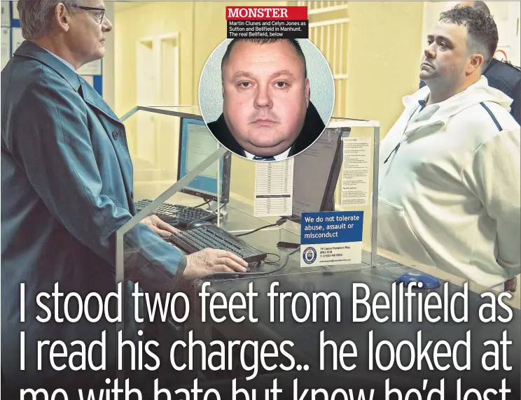  ??  ?? Martin Clunes and Celyn Jones as Sutton and Bellfield in Manhunt. The real Bellfield, below