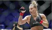  ?? AP FILE ?? Middletown native Kayla Harrison fights Larissa Pacheco in a Profession­al Fighters League bout in Uniondale, N.Y., in 2019. She faces Pacheco again Friday night.