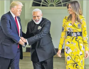  ?? PTI ?? Prime Minister Narendra Modi meets the President of United States, Donald Trump, and First Lady Melania Trump at the White House, in Washington DC, on Tuesday.