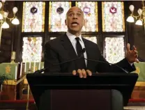  ?? AP ?? TALKING POINTS: Democratic presidenti­al candidate U.S. Sen. Cory Booker speaks about gun control at Mother Emanuel AME Church on Wednesday in Charleston, S.C.