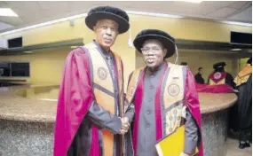  ?? ?? Professor Sir Hilary Beckles and Professor Letlhokwa George Mpedi, vice-chancellor and principal, University of Johannesbu­rg