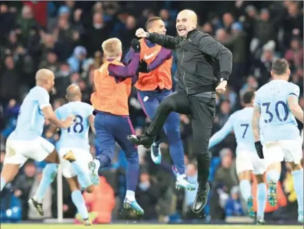  ?? LINDSEY PARNABY/AFP ?? Manchester City have made it to the final of the English League Cup, their first final under the tenure of manager Pep Guardiola, after beating Bristol City 5-3 on aggregate in the semifinal.