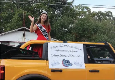  ?? (Special to The Commercial/Deborah Horn) ?? White Hall High School 2022 Homecoming Queen Ally Reese Edwards travels in the Founders Day Parade.