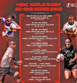  ?? ?? The HSBC World rugby sevesn series dates for 2022