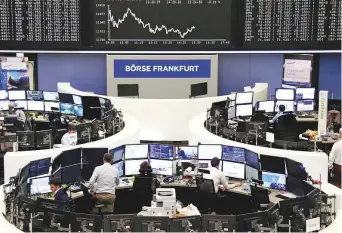  ?? Reuters ?? The Frankfurt stock exchange. European markets opened subdued, but dipped as trading progressed.