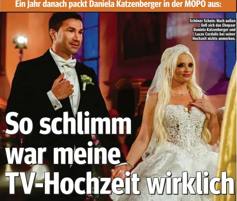  ?? ?? Schöner Schein: Nach außen ließ sich das Ehepaar Daniela Katzenberg­er und Lucas Cordalis bei seiner Hochzeit nichts anmerken.