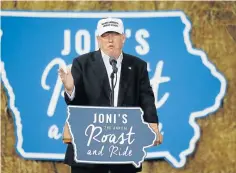  ?? Picture: REUTERS ?? PROMISING ACTION: Republican nominee Donald Trump speaks at Joni’s Roast and Ride’ in Des Moines, Iowa on Saturday