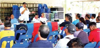  ?? ?? Joniston speaking at the launching of PBS Branch meeting at the Malangang Voting District Centre in Kiulu.