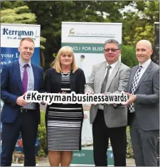  ??  ?? Kevin Sugrue, McCarthy Insurance and Siobhan Murphy, Kerryman Group Advertisin­g Manager, James McAuley.