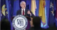  ?? SUSAN WALSH — THE ASSOCIATED PRESS ?? Attorney General Jeff Sessions delivers remarks to the National Associatio­n of Attorneys General at their Winter Meeting in Washington, Tuesday.