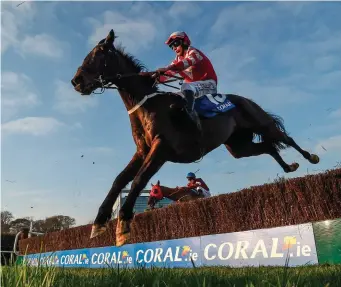  ?? CODY GLENN/SPORTSFILE ?? Total Recall, with Roger Loughran up, clearing the last during the Leopardsto­wn Handicap Chase in January