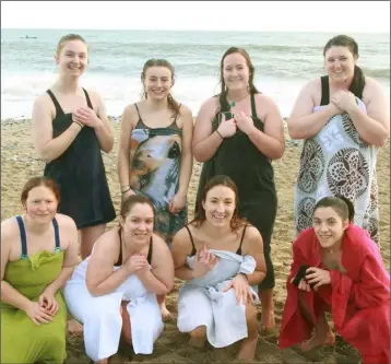  ??  ?? Volunteers after their swim, front row: Gale Loescher, Aurelie Garnier, Rikki Johnston and Sara Alanso. Back row: Emily Cokl, Mary Mahon, Sidney Syone and Mary Kate Bolger.