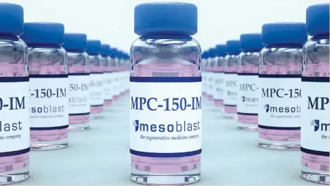  ??  ?? VIALS OF MPC-150-IM, Mesoblast’s stem-cell product, are seen in this handout photo received last week. Two small companies, Athersys Inc. and Mesoblast Ltd., are beginning final-stage trials in hundreds of patients that they – along with loyal...