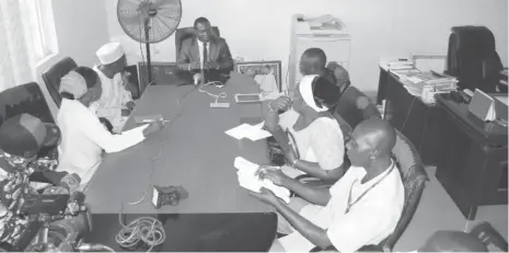  ?? Photo: Shehu K. Goro ?? Kaduna State CAN Secretary, Rev. Sunday Ibrahim, addresses journalist­s over the leadership tussle at Assemblies of God Church, in Kaduna yesterday