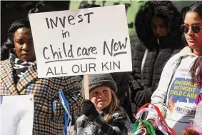  ?? Ned Gerard/Hearst Connecticu­t Media ?? Child care providers, parents and children gather for the rally.