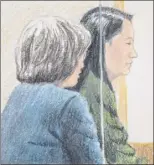  ?? Jane Wolsak / The Canadian Press ?? In this sketch, Meng Wanzhou, right, the chief financial officer of Huawei Technologi­es, sits with a translator during a bail hearing at British Columbia Supreme Court in Vancouver.