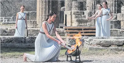  ??  ?? The lighting ceremony of the Olympic flame for Tokyo 2020 at Olympia in Greece on Thursday.