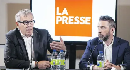  ?? CHIASSON/THE CANADIAN PRESS PAUL ?? La Presse publisher Guy Crevier, left, along with president Pierre-Elliott Levasseur, is moving the Quebec publicatio­n to a not-for-profit structure.