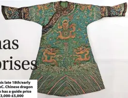  ?? ?? This late 18th/early 19thC. Chinese dragon robe has a guide price of £3,000-£5,000