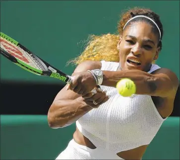  ?? Ben Curtis Associated Press ?? “TECHNOLOGY has really changed; that’s the only reason I’m able to compete,” Serena Williams said after her semifinal win. “Things I do different now than when I first was on tour, it’s lengthenin­g my career.”