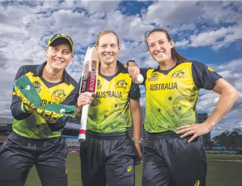  ?? Picture: WAYNE TAYLOR ?? TRIPLE THREAT: Australia trio Alyssa Healy, Meg Lanning and Megan Schutt gear up for their must-win Twenty20 World Cup match against New Zealand at Melbourne’s Junction Oval today.