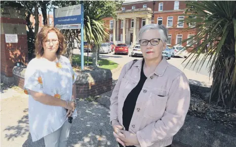  ??  ?? Community action group Joanne Roulstone and Tracey Younger, right, fight to save Monkwearmo­uth Hospital from demolition.