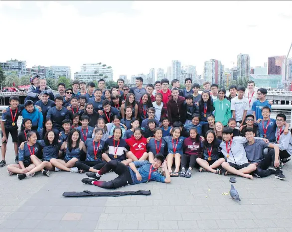  ??  ?? The dragon boat team at Eric Hamber secondary will be competing this weekend at the Concord Pacific Dragon Boat Festival at False Creek. The school has had a team since 1989.