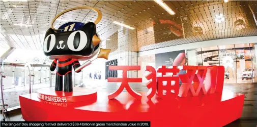  ??  ?? The Singles’ Day shopping festival delivered $38.4 billion in gross merchandis­e value in 2019.