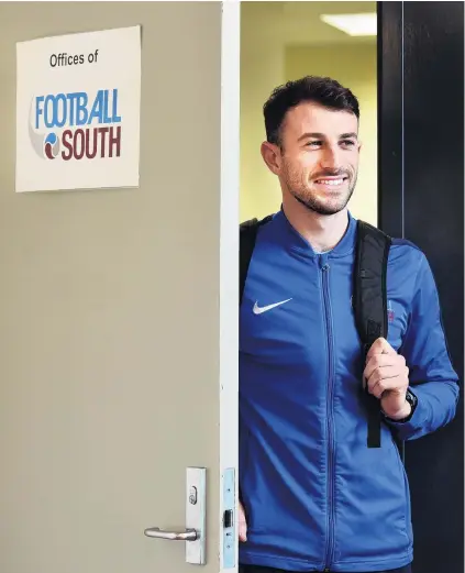  ?? PHOTO: PETER MCINTOSH ?? All good things . . . Conor O’Keeffe leaves the Football South office yesterday before flying home to Ireland today.