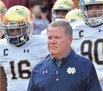  ?? MATT CASHORE, USA TODAY SPORTS ?? Brian Kelly is 59-31 in seven seasons at Notre Dame, including last year’s disappoint­ing 4-8.