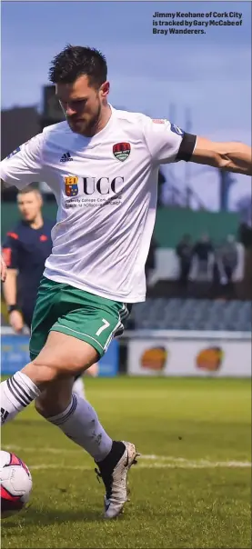  ??  ?? Jimmy Keohane of Cork City is tracked by Gary McCabe of Bray Wanderers.