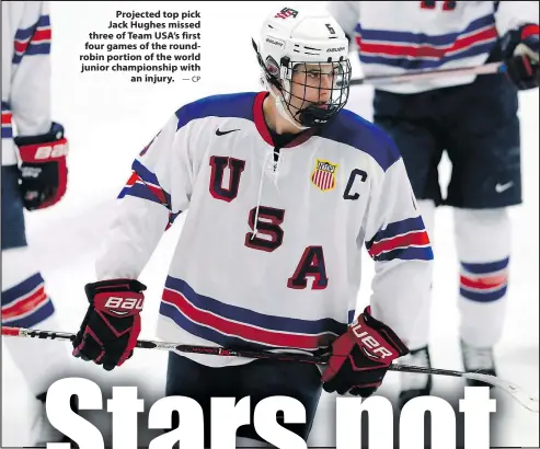  ?? —CP ?? Projected top pick Jack Hughes missed three of Team USA’s first four games of the roundrobin portion of the world junior championsh­ip with an injury.