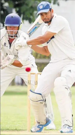  ?? Picture: Matthew Walker FM13482755 ?? Kings Hill opener Mohammed Cowdhury on his way to 85 against Downham & Bellingham