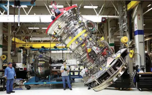  ??  ?? The first full GE9X engine getting tested at GE Aviation’s Evendale, Ohio, developmen­t assembly area