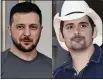  ?? PHOTO BY RICHARD SHOTWELL/INVISION/ AP ?? Ukrainian President Volodymyr Zelensky appears in Kyiv, Ukraine, left, and country singer Brad Paisley.