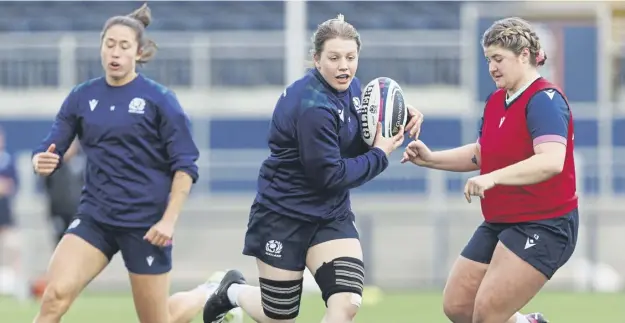  ?? ?? Alex Stewart, centre, will make her Scotland debut against Wales in the Guinness Women’s Six Nations opener in Cardiff tomorrow