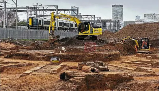  ??  ?? The remains of the original Curzon Street roundhouse discovered by archaeolog­ists, yards from the electrifie­d main line into Birmingham New Street. HS2