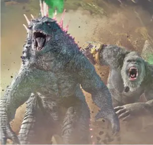  ?? WARNER BROS. PICTURES VIA AP ?? Godzilla, left, and Kong appear in a scene from “Godzilla x Kong: The New Empire.”