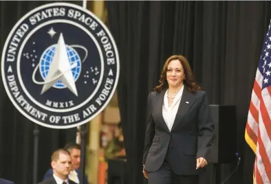  ?? MARIO TAMA/GETTY 2022 ?? Vice President Kamala Harris prepares to deliver remarks last April at Vandenberg Space Force Base in California.