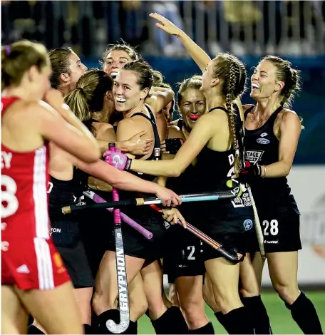  ?? PHOTOSPORT ?? ks celebrate after beating England in Auckland in 2017.