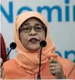  ??  ?? La presidente Halimah Yacob, 63 anni