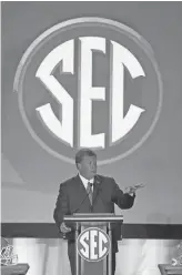  ??  ?? Coach Jim McElwain and Florida have lost backto- back Southeaste­rn Conference championsh­ip games to Alabama. “It’s up to the rest of us to go get them,” McElwain says of the Crimson Tide.