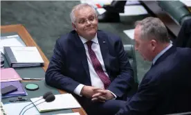  ?? Photograph: Mike Bowers/The Guar ?? Scott Morrison and Barnaby Joyce during question time on Monday. On Tuesday Joyce said cabinet would decide the Coalition’s climate policy.