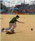  ?? PHOTO: SUPPLIED ?? Taranaki bowler Aidan Zitterstei­jn and teammate Taiki Paniani secured the Cook Islands’ first ever Commonweal­th Games medal on Monday with a win in the men’s pair lawn bowling.